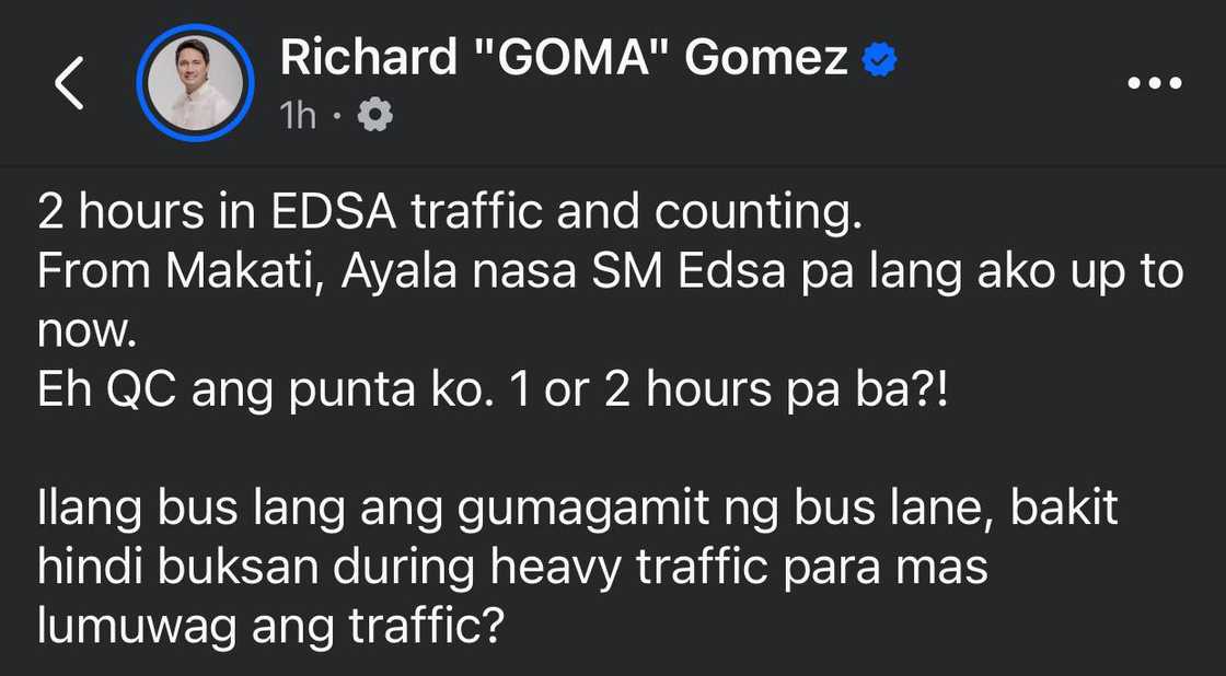 Richard Gomez, naglabas ng hinaing ukol sa traffic sa EDSA Richard Gomez, naglabas ng hinaing ukol sa traffic sa EDSA