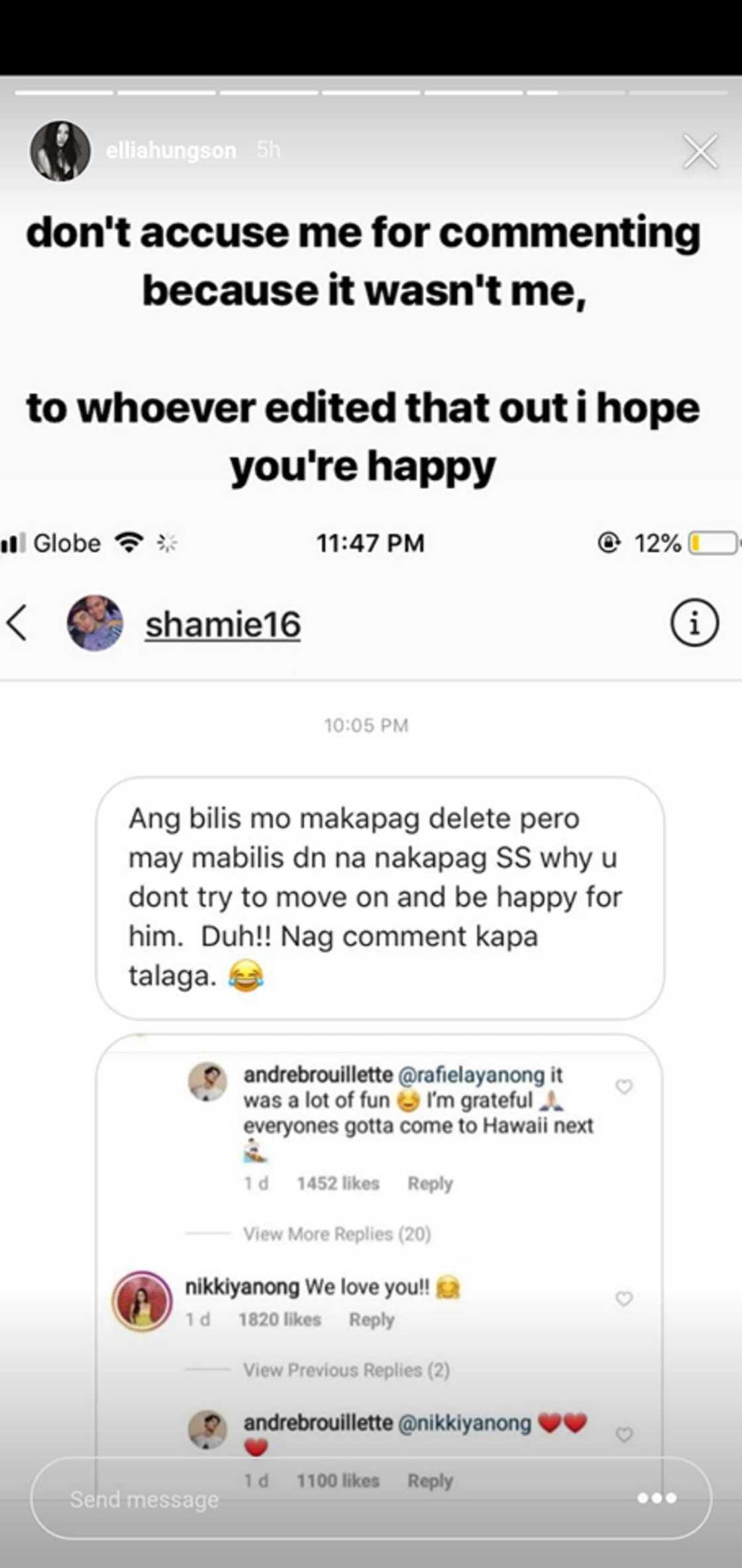 Andre Brouillette's rumored ex-girlfriend responds to netizens' rude comments Andre Brouillette's rumored ex-girlfriend responds to netizens' rude comments