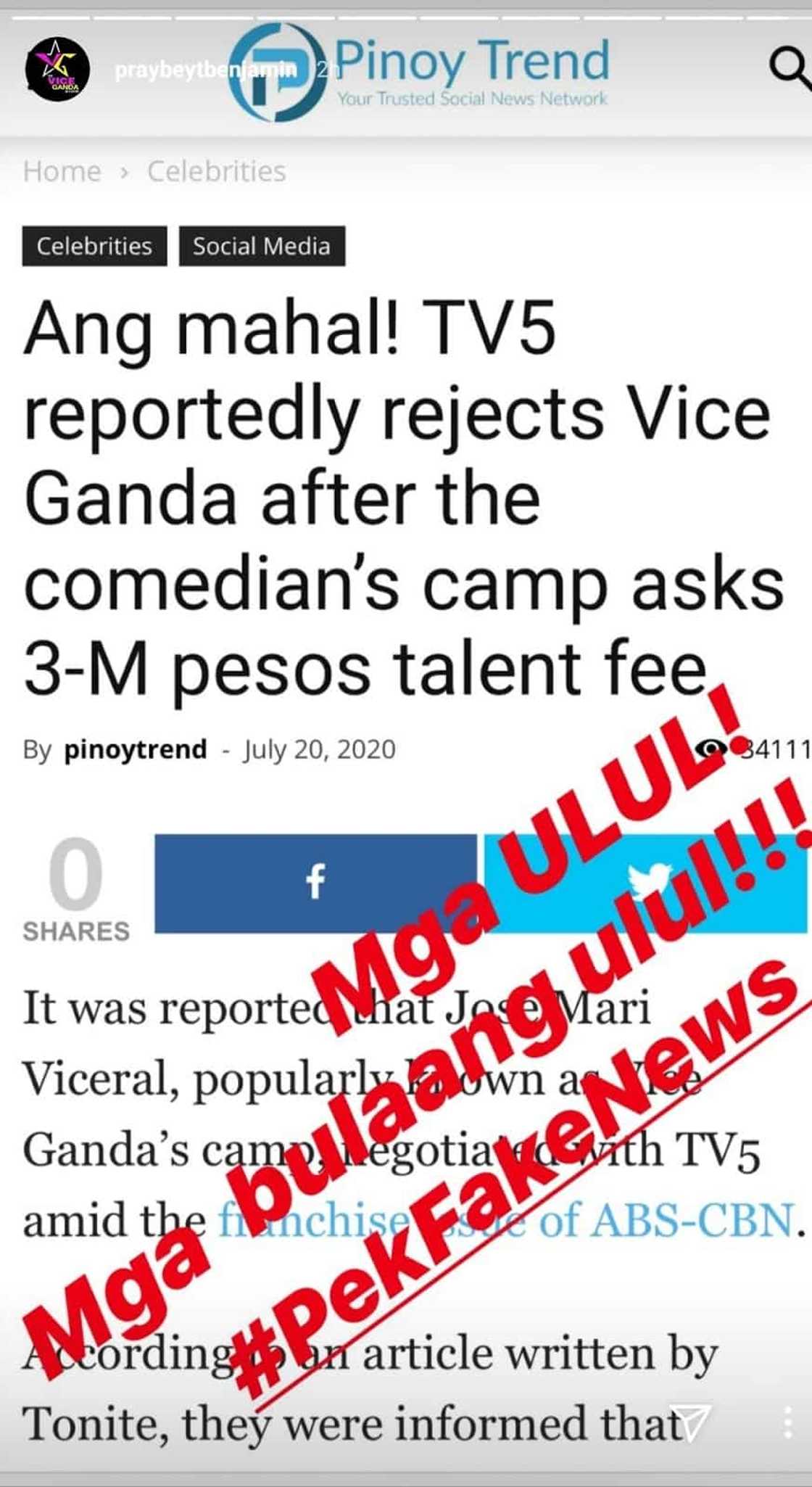 Vice Ganda reacts to rumor that TV5 rejected him due to his P3-M talent fee Vice Ganda reacts to rumor that TV5 rejected him due to his P3-M talent fee
