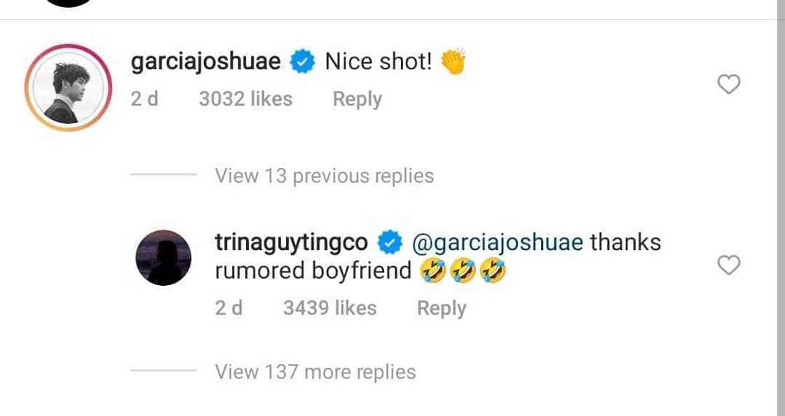 Joshua Garcia praises Trina Guytinco's photos; the latter calls actor "rumored boyfriend" Joshua Garcia praises Trina Guytinco's photos; the latter calls actor "rumored boyfriend"