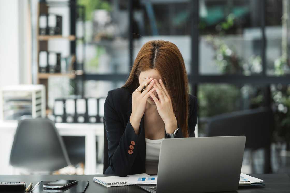 A stressed lady at work