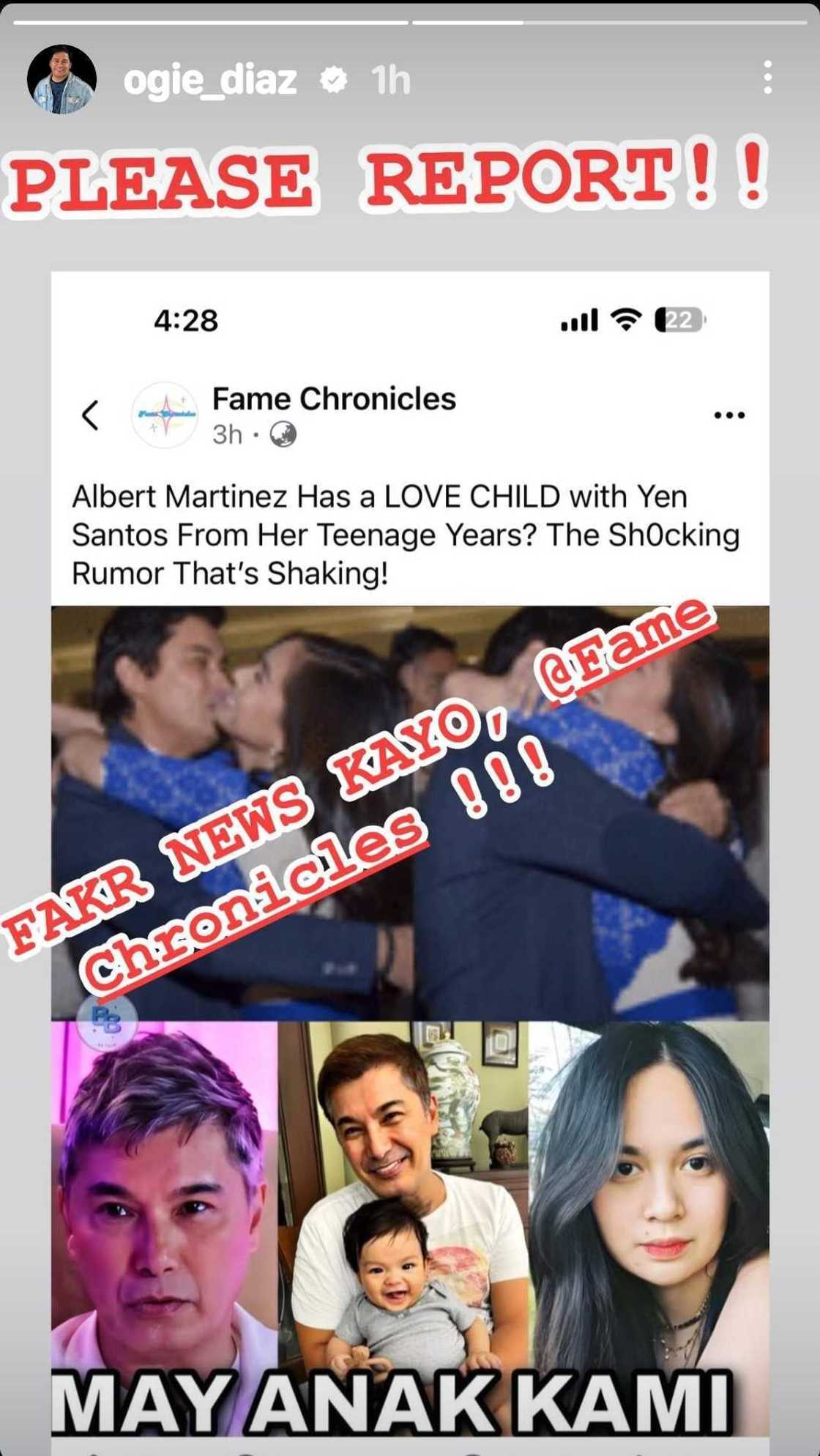 Ogie Diaz umalma sa fake news ukol kina Albert Martinez, Yen Santos