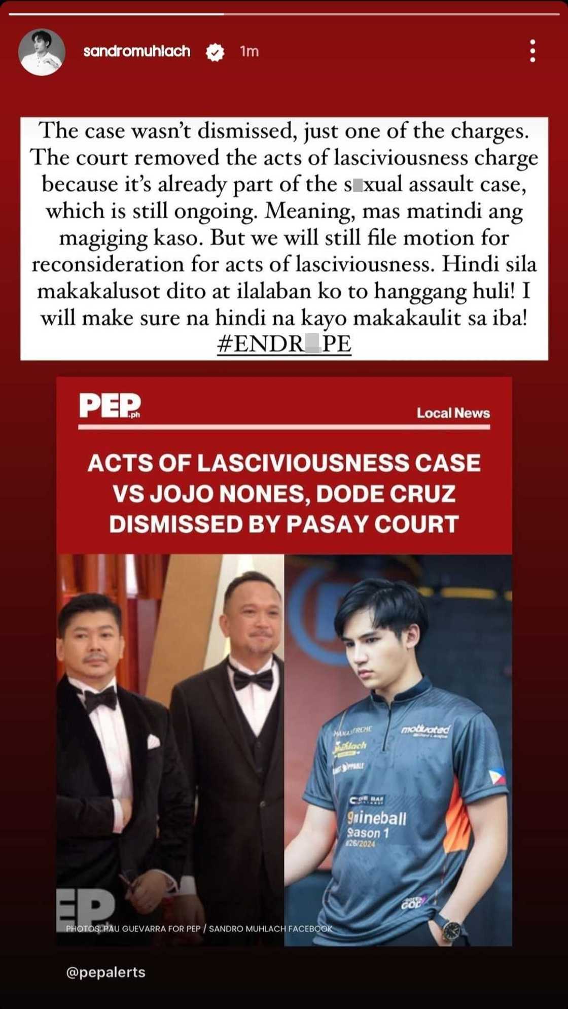 Sandro Muhlach, may panibagong post ukol sa kaso: "Hindi sila makakalusot dito" Sandro Muhlach, may panibagong post ukol sa kaso: "Hindi sila makakalusot dito"