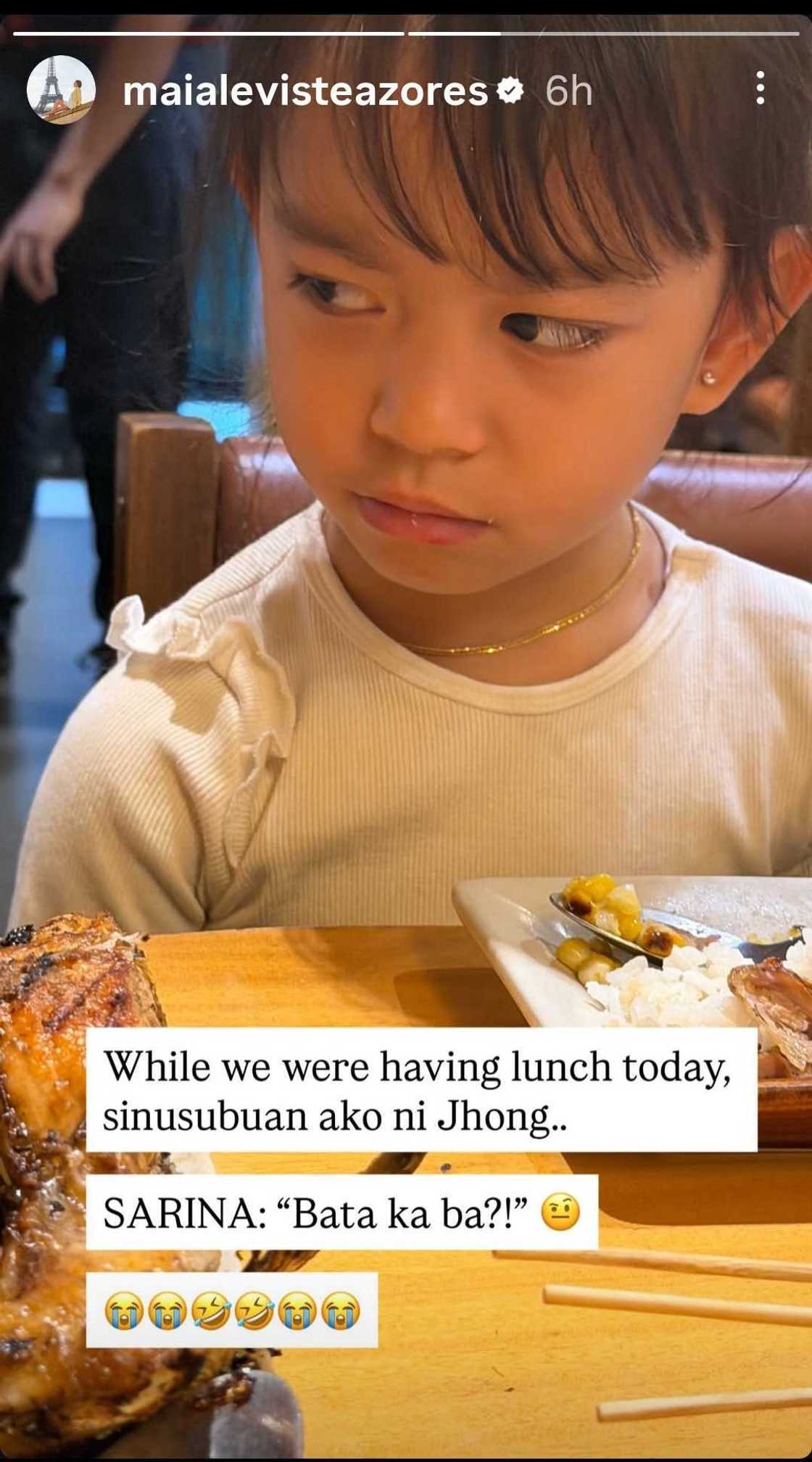 Sarina playfully reacts to Jhong Hilario feeding Maia Azores Sarina playfully reacts to Jhong Hilario feeding Maia Azores