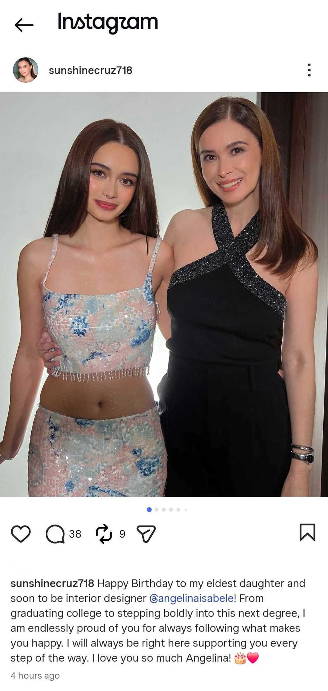 Sunshine Cruz, ibinahagi ang kanyang pagka-proud kay Angelina sa kaarawan nito