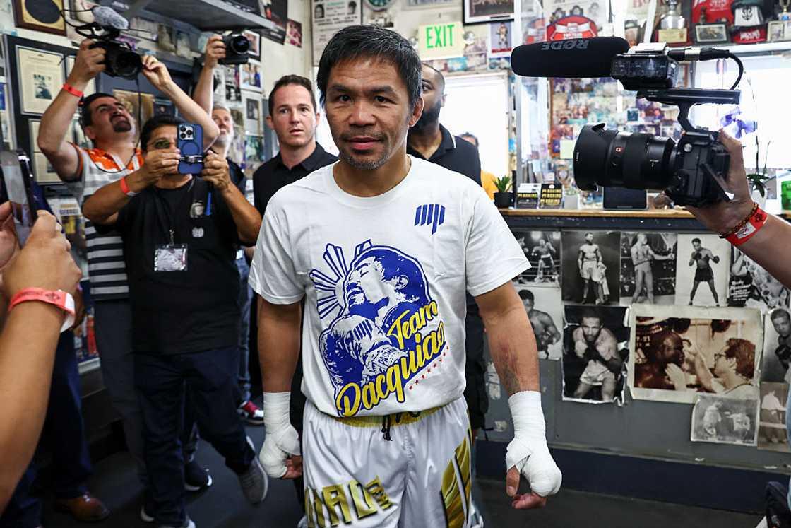Manny Pacquiao arrives to train at Wild Card Boxing Club in Los Angeles, California.