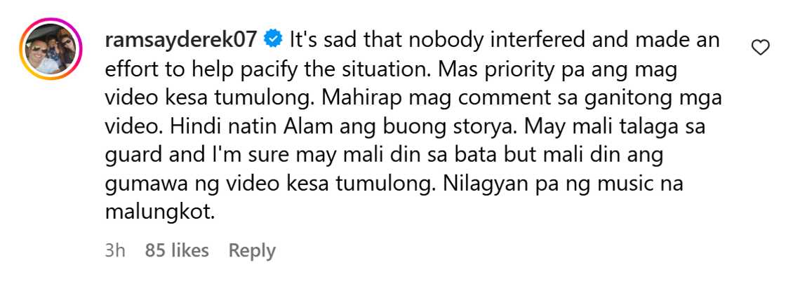 Derek Ramsay, nagkomento sa reaksyon ni John Arcilla sa video ng sekyu at batang sampaguita vendor