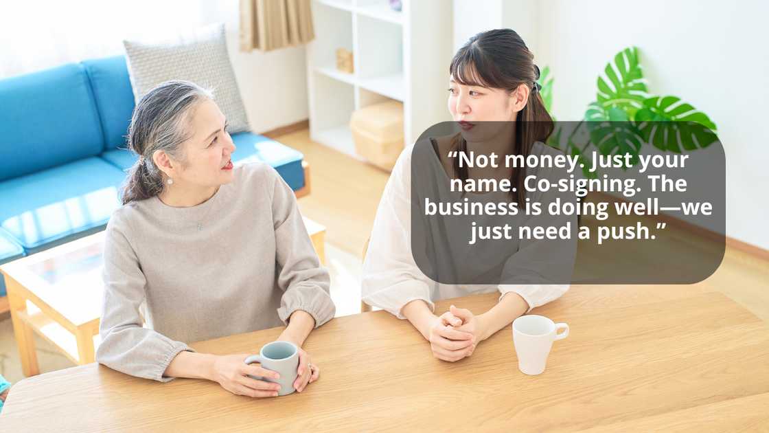 A mother and daughter talking