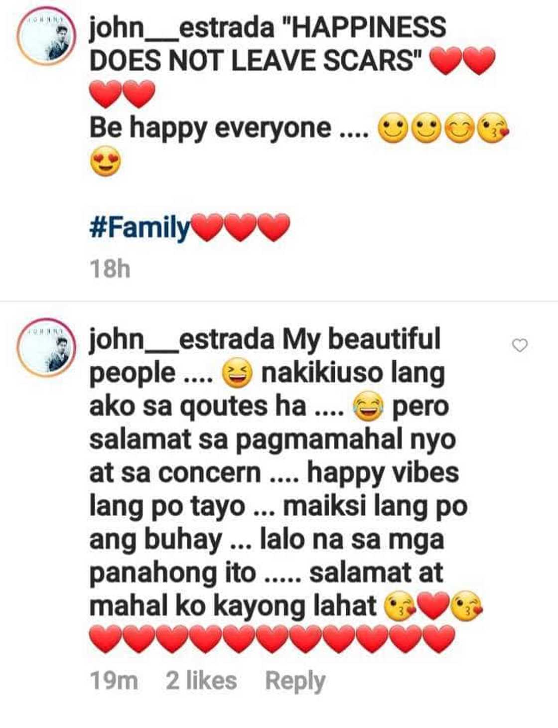 John Estrada posts about “happiness” amid issue with Derek Ramsay
