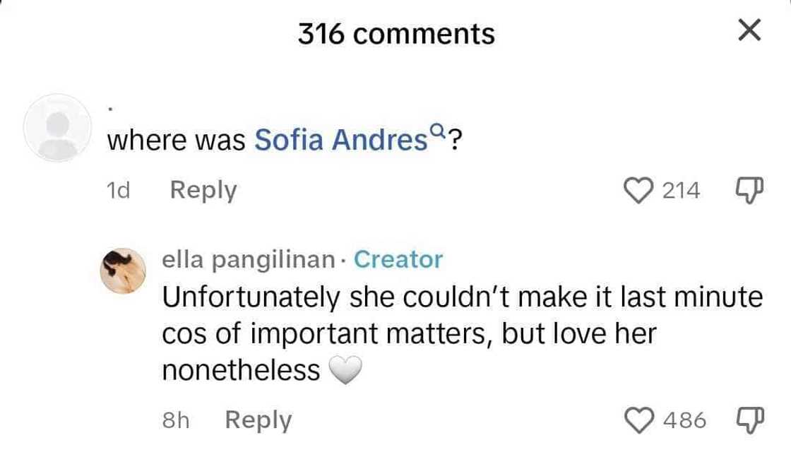 Ella Pangilinan explains absence of Sofia Andres from her wedding