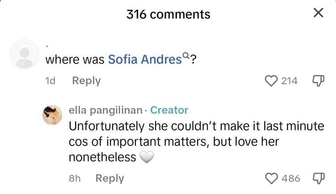Ella Pangilinan explains absence of Sofia Andres from her wedding Ella Pangilinan explains absence of Sofia Andres from her wedding