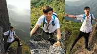 Stressed Pinoy student decides to go mountain climbing while still wearing his school uniform and ID