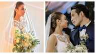 What a beautiful bride! Max Collins wows guests in her Francis Libiran wedding gown
