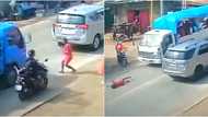 Lalaking patawid sa kalsada, muntik mabangga ng motor pero nadale naman ng truck