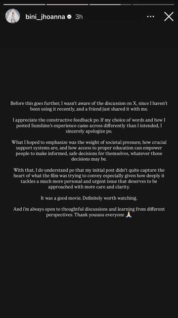 BINI Jhoanna clarifies movie review; apologizes for misinterpreted take ...