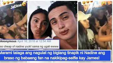 Bastos daw? Netizens react on Nadine Lustre's viral video where she pushed an arm of a female fan taking a selfie with James Reid