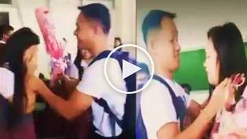 Pinoy dad surprises daughter at school with flowers after finding out that nobody asked her out on Valentine's Day