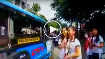 Naughty Filipina high school students suffer painful accident while pranking jeepney driver