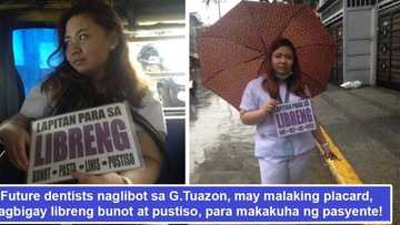 Galing maghanap! Future dentists walk under the rain from CEU to G. Tuazon wearing placards offering ‘libre bunot, linis, pasta at pustiso’
