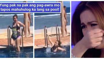 Nakakahiya talaga! Angeline Quinto caught on video as she falls off swimming pool
