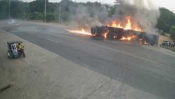Inferno on the highway: Woman killed after car slams into fuel tanker in Bataan