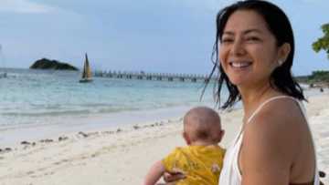 Alice Dixson takes her adorable baby girl Aura to a gorgeous beach