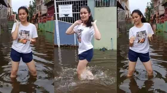Boom baha! Nag-viral ang trip ni ate na sumayaw ng 'Boom Boom' sa malalim na tubig-baha