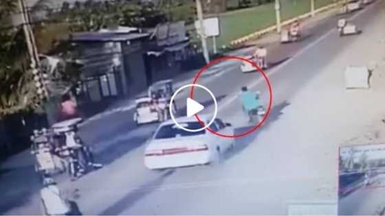 Motorcycle driver carelessly overtakes a car but gets his karma
