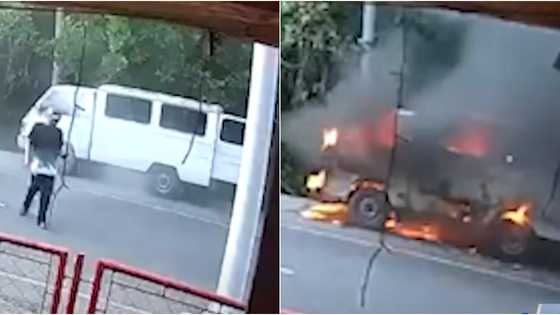 L300 transporting a corpse and its relatives, bursts into flames