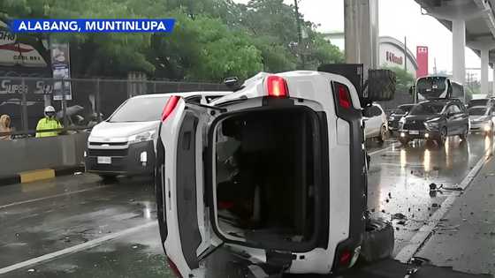 SUV sa Skyway, tumilapon umano sa ere at bumagsak sa isang kotse sa Araw ng Pasko