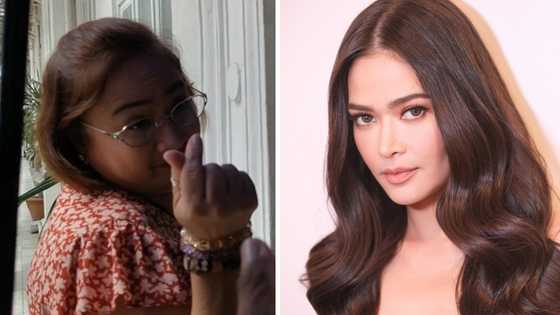 Bela Padilla reacts to Sarah Discaya’s finger heart gesture at DOJ