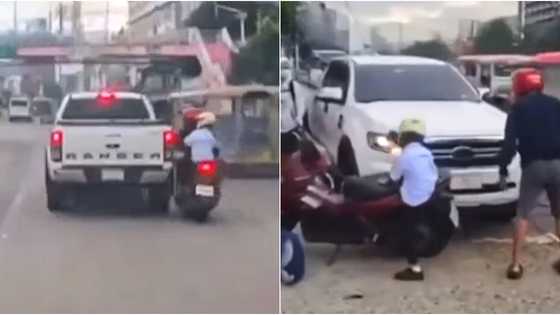 Pickup truck tries escaping after hitting a father-son riding a motorcycle