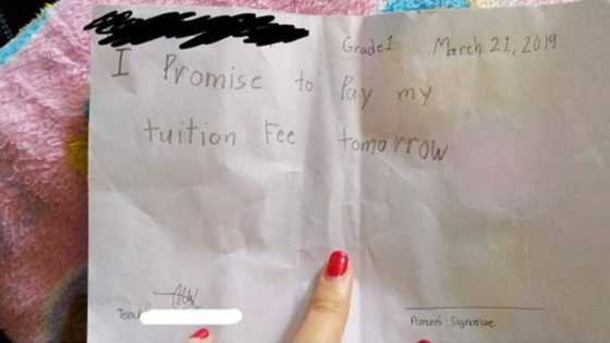 Grade 1 student with unpaid account, ordered to write promissory note, removed from list of awardees
