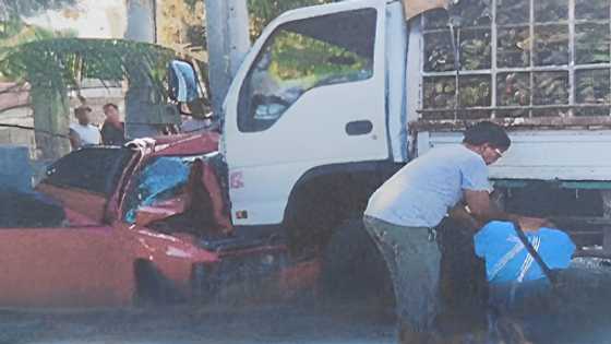 Truck na nag-overtake sa bus, bumangga sa kasalubong na kotse; driver ng kotse, patay