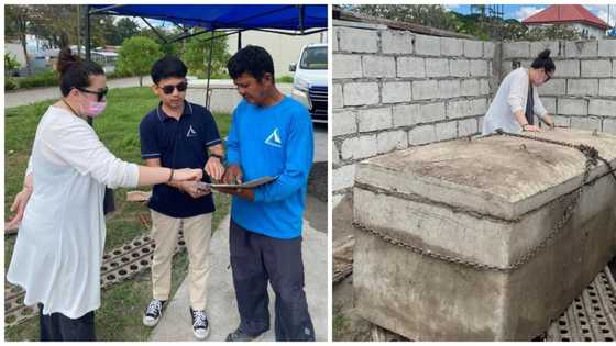 Janna Dominguez gets emotional during mausoleum construction for Yzabel Ablan