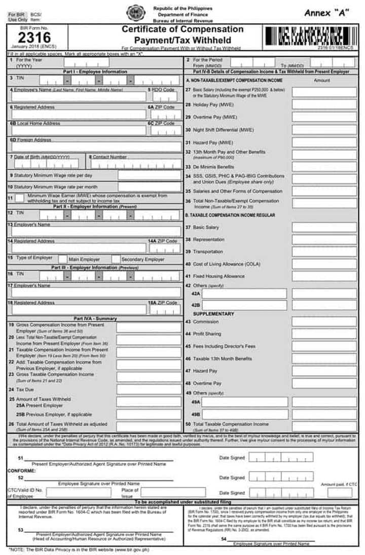 BIR Form 2316: guidelines and instructions (2020) - KAMI.COM.PH